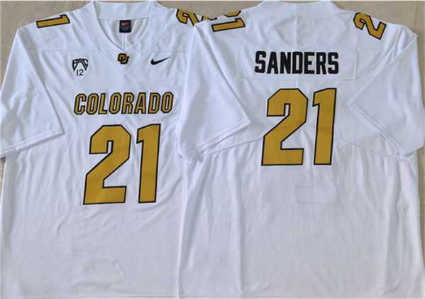 Men%27s Colorado Buffaloes #21 Shilo Sanders White 2023 With PAC-12 Patch Stitched Football Jersey->georgia bulldogs->NCAA Jersey